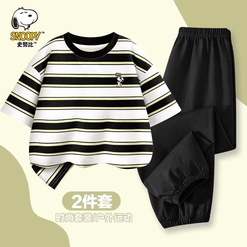 史努比男童短袖套装夏2026新款中小童帅气运动服女孩宽松耐穿裤子