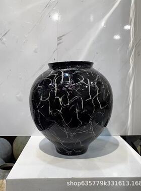 法式中古风陶瓷黑白色花瓶民宿样板房酒店家居餐桌花手绘插花器