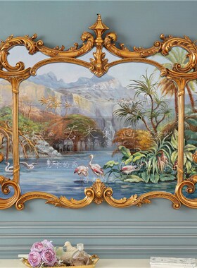 128x99欧式优雅法式蓝色调花鸟风景纯手绘油画玄关画沙发横壁炉画