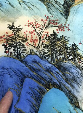 会所巨幅微喷峰青图山水画国画近云中式装饰画现代大堂客厅绿青起