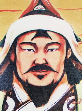 汗古画手工艺艺术画成吉彩印真皮皮挂画装饰画皮蒙思族工艺品