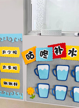 幼儿园喝水区环创班级教室生活区域主题墙面布置装饰材料半成品