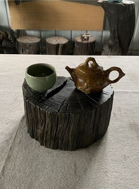 千年乌木实木铁壶隔热垫装饰底座原木天然树桩墩子花盆花瓶摆设垫