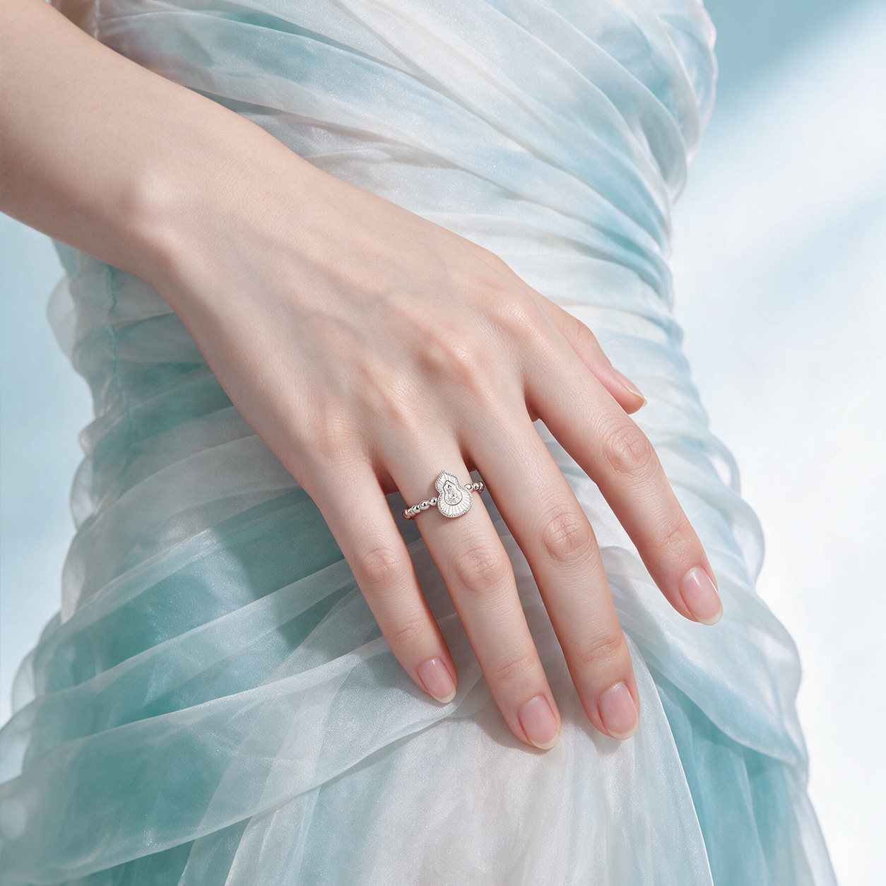 Mengjinyuan S925 Silver Ring Women's Good Luck Gourd Opening