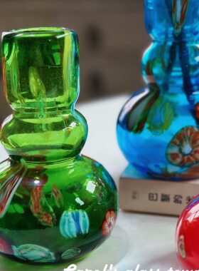 琉璃插花人花古摆件彩色万卡罗尔 间遗葫芦桌面花瓶珠法器 小花瓶