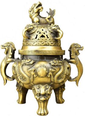 纯铜香炉熏炉黄铜二龙戏珠熏炉盘香炉大号二龙仿古炉黄铜材质包邮