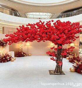 仿真红色樱花树中式国风许愿树发财红包假树布置新年氛围装饰摆件