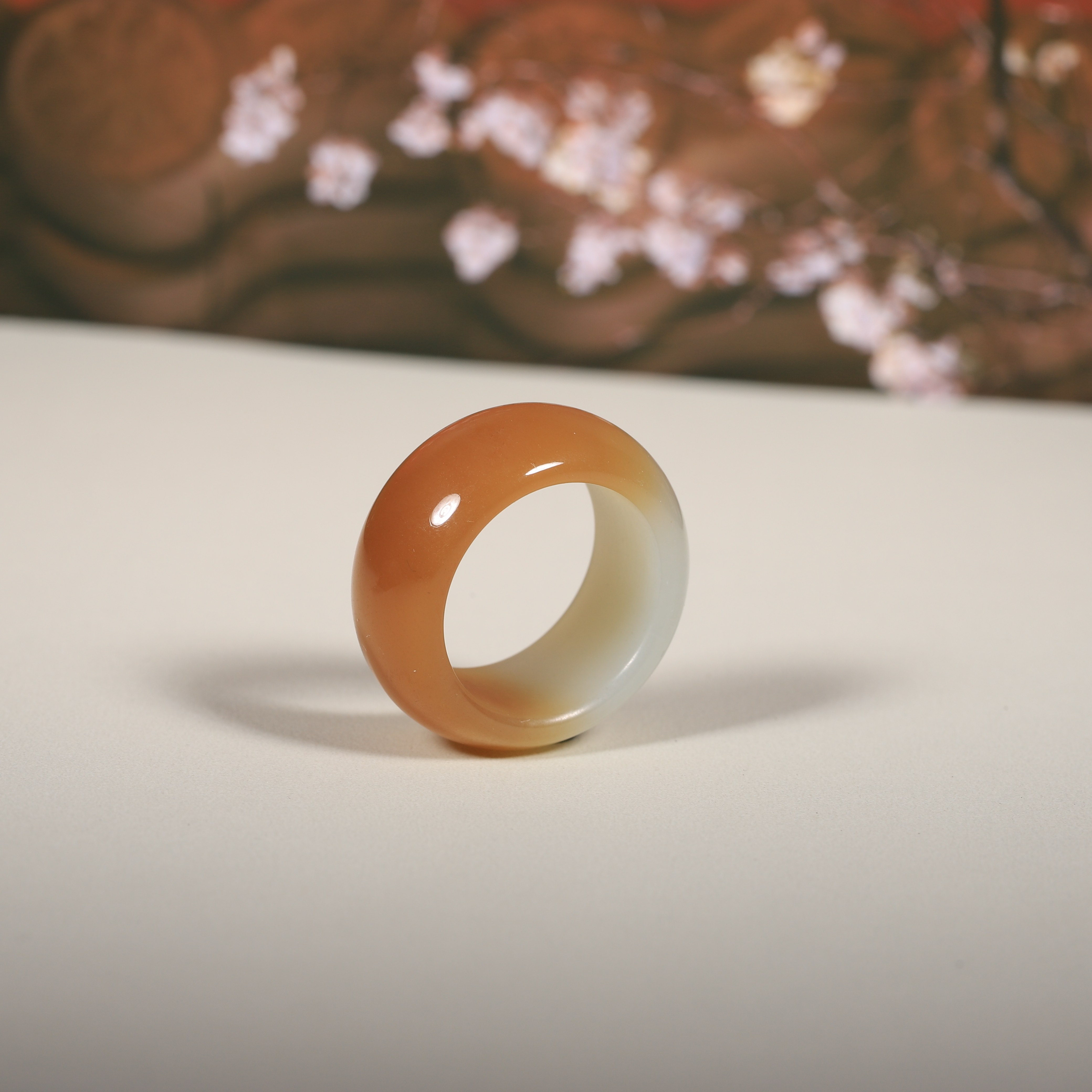 Natural Xinjiang Hetian jade yellow and white jade plain women's ring