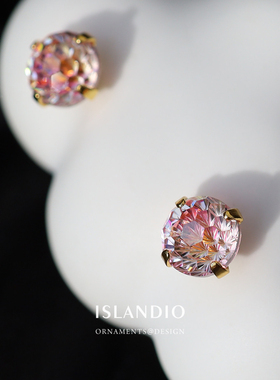 ISLANDIO桃花姬粉色钻石水晶烟花s925纯银耳钉锆石多巴胺养耳饰女