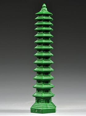 绿色木雕刻13层文昌塔摆件木头文昌塔十三层家居客厅办公室装饰品
