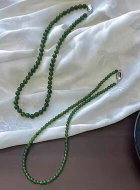 显白仿翡翠碧玉绿色串珠项链女新中式元扣颈链新款级感锁骨链