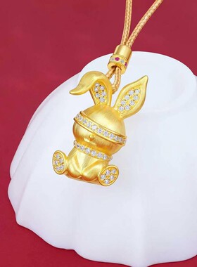 足银999生肖兔挂坠编绳毛衣链