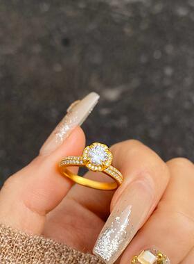 真金24K电镀强保色超闪金色手捧花满钻戒指女精致颜值简约设计