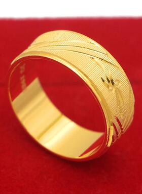 镀黄金色24K金色戒指男款精美仿真车花款磨沙土豪食指戒直播货源