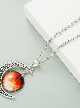 Wish速卖通时尚月亮银河星空石项链欧美时尚女嘻哈毛衣链饰品