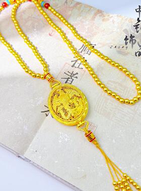 金店同款古法沙金古法錾刻凤纹香囊吊坠 新中式国风凤凰于飞项链