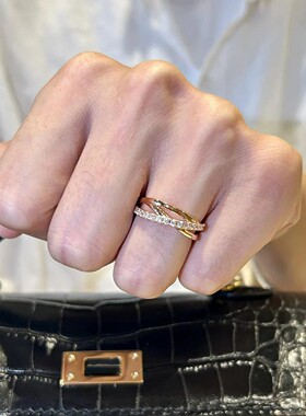 碎钻三圈缠绕交叉排钻戒指2026新款精致轻奢小众设计指环饰品定制