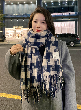 日系复古格子围巾女冬季加厚