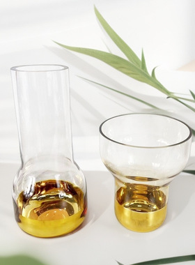 电镀金色玻璃花瓶果盘家用客厅茶几高档轻奢软装饰品