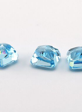 天空蓝浅海蓝正方倒角冰花切锆石裸石高碳钻戒指项链镶嵌用主石