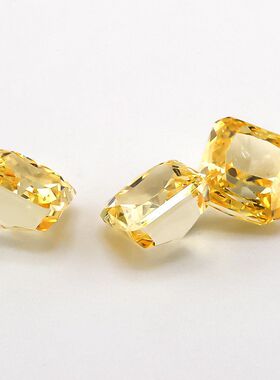 深金黄正方倒角冰花切锆石裸石高碳钻戒指项链首饰镶嵌用主石超闪