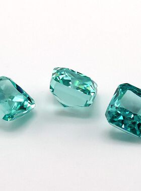 蓝绿色正方倒角冰花切锆石裸石9A高碳钻戒指项链首饰DIY镶嵌主石