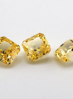 金黄色正方倒角冰花切锆石裸石高碳钻首饰DIY镶嵌主石轻奢感