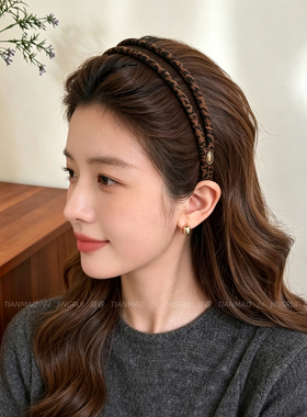 韩系复古豹纹发箍女款高颅顶头箍