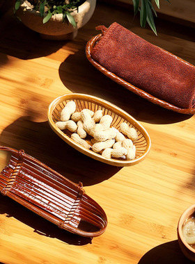 竹编中式复古禅意茶巾托收纳盘
