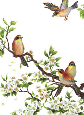 新中式纯手绘花鸟装饰画水移画客厅玄F关柜子门上贴纸卧室家俱贴