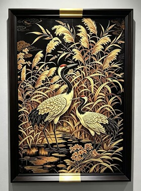 S2335新中式餐厅客厅玄关书房会客室瓷板挂画丹顶鹤4565