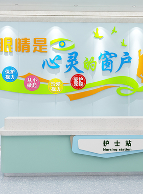 眼镜店墙面装饰画爱m护眼睛玻璃门贴纸广告海报眼科验光近视背景