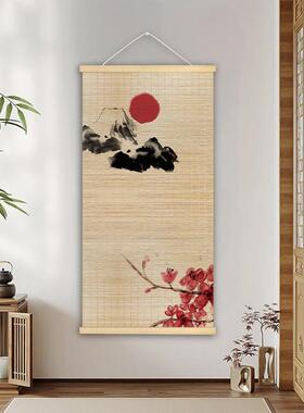 中世纪竹装饰画中国风竖挂画入口客厅过道茶室竹帘米箱卷帘