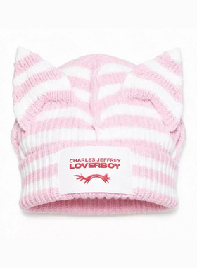 【正品现货】Charles Jeffrey Loverboy帽子新款细条纹猫耳帽冷帽