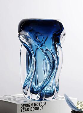轻奢蓝色琉璃花瓶现代客厅简约艺术水培插花器家居装饰品桌面摆件
