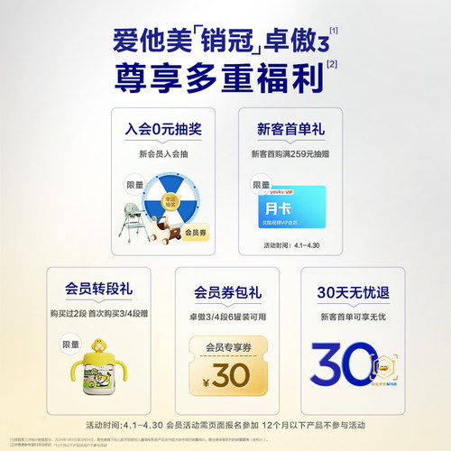 [爱他美官方旗舰店]卓傲3段幼儿配方奶粉3段800g*6罐 - 图0