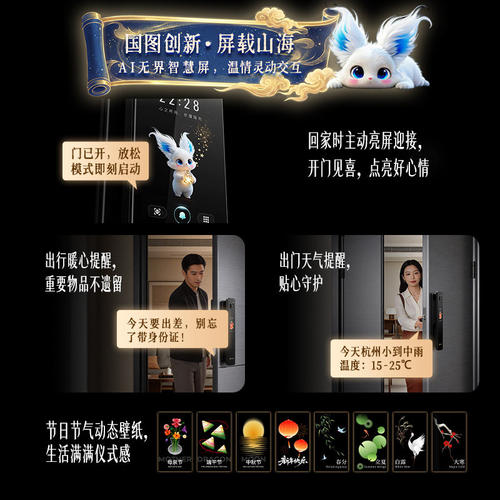萤石Y31Ultra人脸识别i智能门锁鱼眼360度全景监控大屏指纹锁入户 - 图1