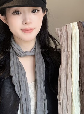 日系棉麻围巾百搭褶皱纯色丝巾女秋冬季保暖文艺薄款披肩韩版围脖
