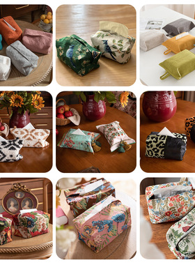 欧式复古风纸巾套纸巾袋布艺抽纸盒客厅提花抽纸包家用桌面纸巾盒