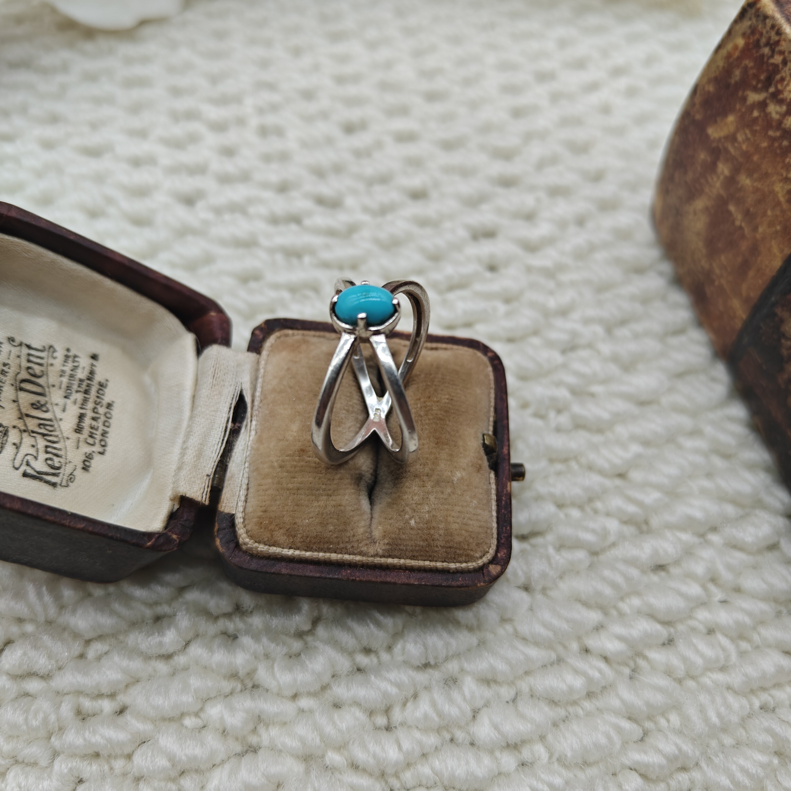 Vintage Middle Ages European Return 925 Silver Inlaid Turquoise Stone Ring No. 20