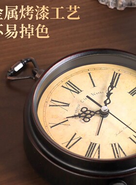 跨境专供复古闹钟金属5寸台式静音床头时尚座钟客厅卧室欧式台钟