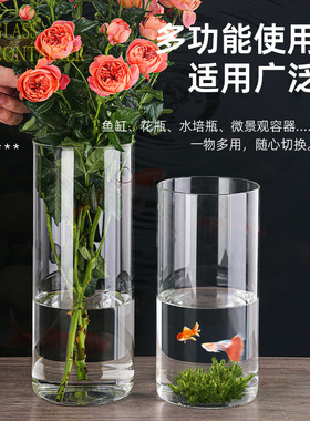 北欧直筒玻璃花瓶简约水培鲜花插花瓶蜡烛杯轻奢家居干花装饰摆件