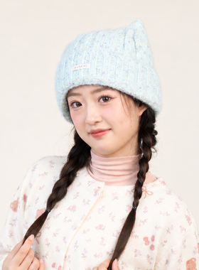 秋冬猫耳保暖显脸小针织帽子女款