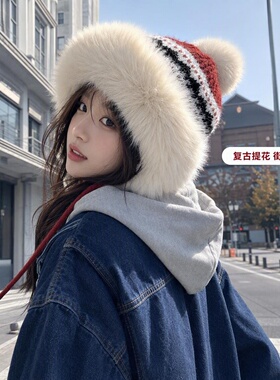 冬季加厚保暖护耳毛球针织帽女