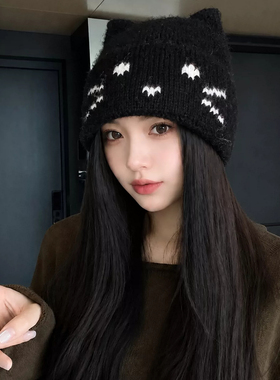 秋冬猫耳针织帽女保暖显脸小