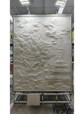 汉白玉浮雕壁画五岳独尊大理石装饰迎客松庭院屏风迎门墙玄关定制