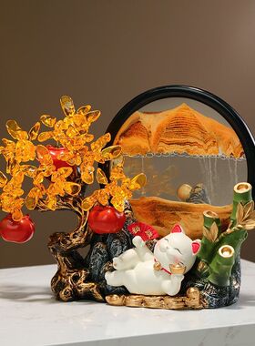 中式节节高升流沙画摆件客厅玄关酒柜柿子发财树装饰乔迁新居礼品