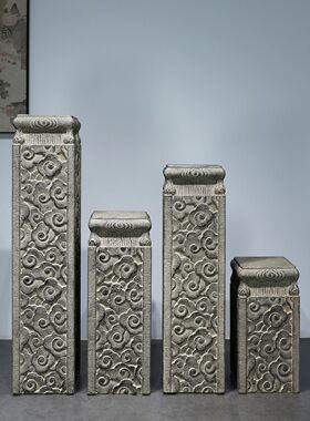 落地摆件祥云柱新中式展示柱茶室装饰仿石柱墩花园庭院子盆景底座