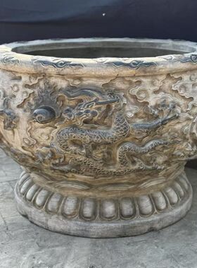 鱼缸石雕花盆鱼盆养鱼缸青石庭院荷花缸复古怀旧门海大个石盆水缸