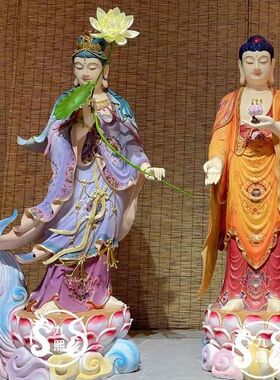 西方三圣菩萨阿弥陀佛神像佛像大势供奉树脂寺庙大型铜像真身